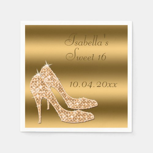 Glamorous Sweet 16 Gold Stilettos Napkins