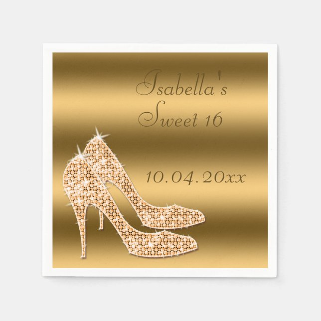 Glamorous Sweet 16 Gold Stilettos Napkins (Front)