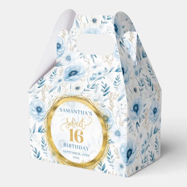 Glamorous Sweet Sixteen Dusty Blue Gold Favor Box (Glamorous Sweet Sixteen Dusty Blue Gold Favor Box)