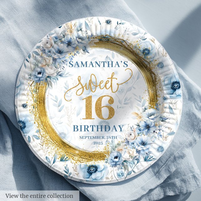 Glamorous Sweet Sixteen Dusty Blue Gold Plates (Glamorous Sweet Sixteen Dusty Blue Gold Plates

)