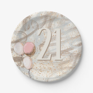Glamorous Swirls Gold Confetti Name 21st Birthday Paper Plates