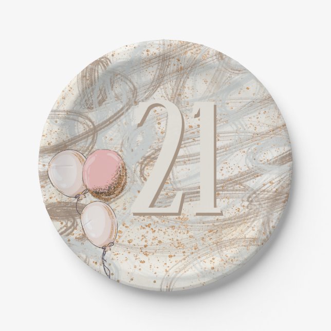 Glamorous Swirls Gold Confetti Name 21st Birthday Paper Plates (Front)