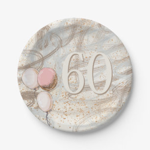 Glamorous Swirls Gold Confetti Name 60th Birthday Paper Plates