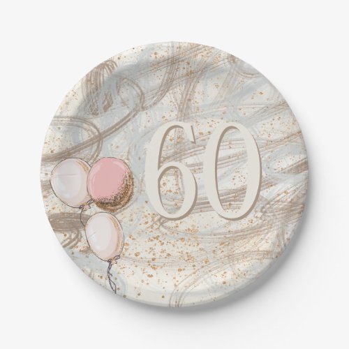 Glamorous Swirls Gold Confetti Name 60th Birthday Paper Plates