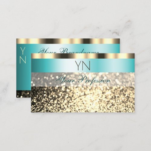 Glamorous Teal and Gold Sparkling Glitter Monogram Business Card