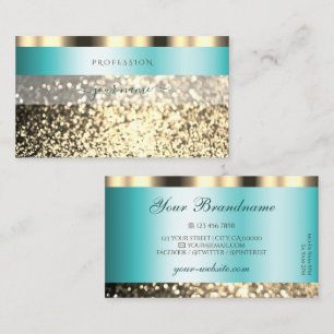 Glamorous Teal and Gold Sparkling Glitter Shimmery Business Card