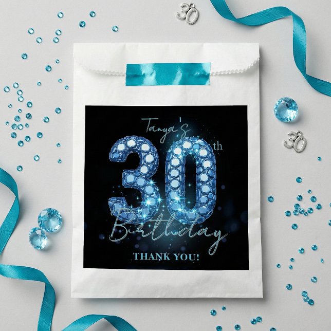 Glamorous Teal Blue Black Diamond 30th Birthday Favor Bag (Creator Uploaded)