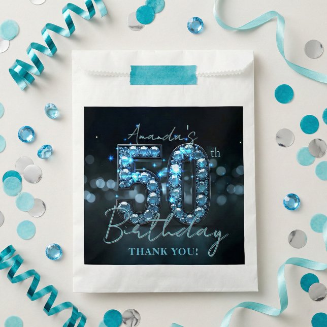 Glamorous Teal Blue Diamonds Sparkle 50th Birthday Favor Bag (Creator Uploaded)