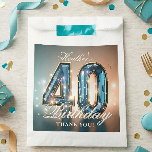 Glamorous Teal Blue Faceted Gemstone 40th Birthday Favor Bag (Creator Uploaded)