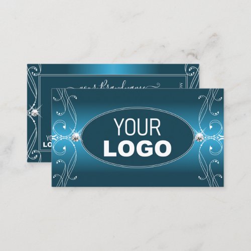 Glamorous Teal Blue Ornate Sparkle Jewels Add Logo Business Card