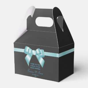 Glamorous Teal Bow & Ribbon House Warming Favor Boxes