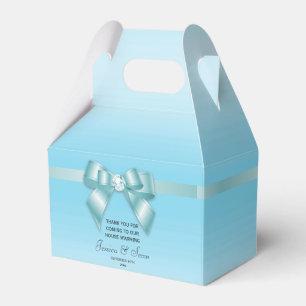 Glamorous Teal Bow & Ribbon House Warming Favor Boxes