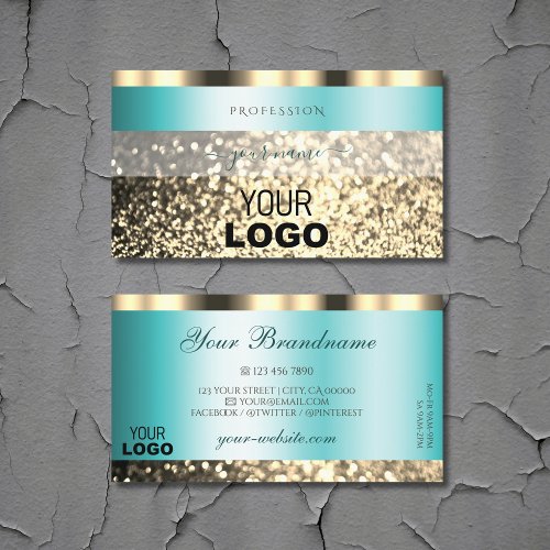 Glamorous Teal Gold Sparkling Glitter with Logo Business Card