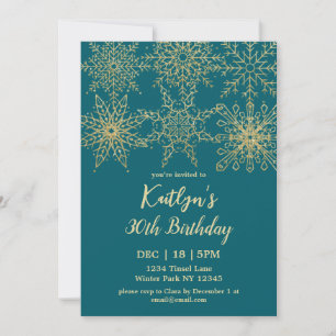 Glamorous Teal Gold Winter 30th Birthday  Invitation