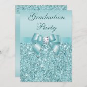 Glamorous Teal Jewels Bow Girls Graduation Party Invitation (Front/Back)