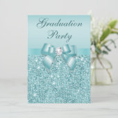 Glamorous Teal Jewels Bow Girls Graduation Party Invitation (Standing Front)