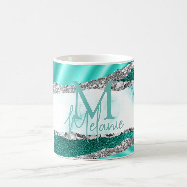 Glamorous Teal Marble & Silver Glitter Coffee Mug (Center)