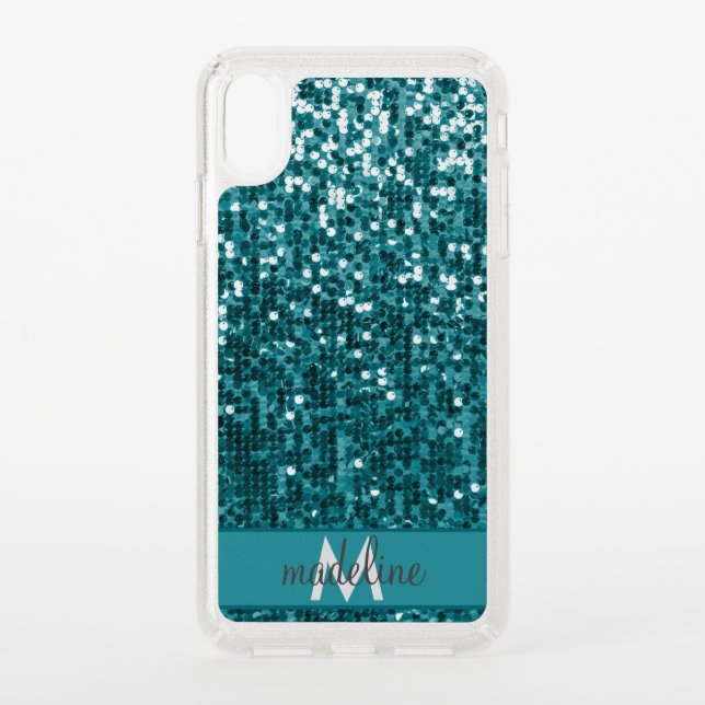 Glamorous Teal Sequin/Glitter Name Speck iPhone XS Max Case (Front)