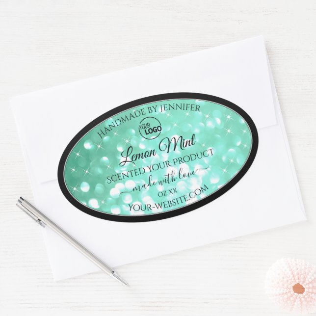 Glamorous Teal Sparkle Glitter Logo Product Labels (Envelope)