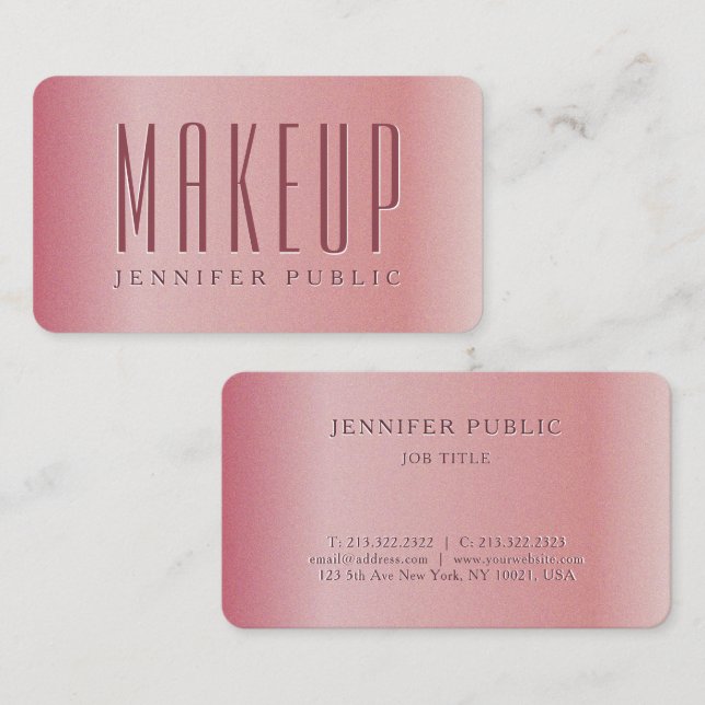 Glamorous Template Rose Gold Luxury Makeup Artist Business Card (Front/Back)