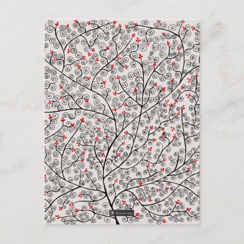 Glamorous  tree in black and red postcard