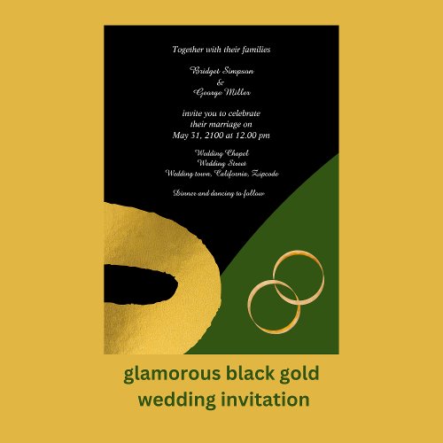 glamorous tri_color golden ring wedding  invitation