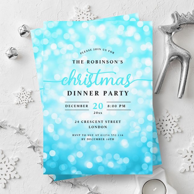 Glamorous Turquoise Lights Christmas Dinner Party  Invitation (Glamorous Turquoise Lights Christmas Dinner Party Invitation)