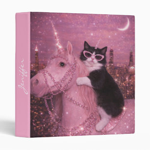 Glamorous Unicorn Cat Under Sparkling City 3 Ring Binder