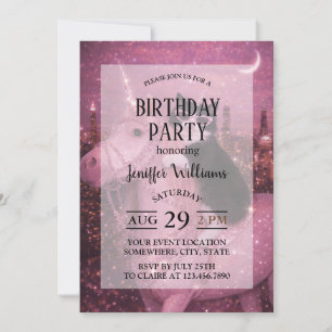 Glamorous Unicorn Cat Under Sparkling City Invitation