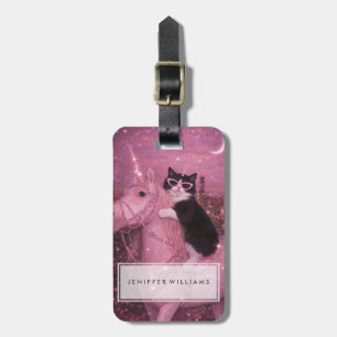 Glamorous Unicorn Cat Under Sparkling City Luggage Tag