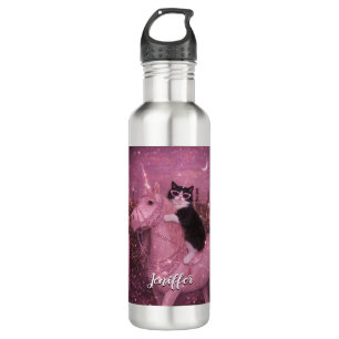 Glamorous Unicorn Cat Under Sparkling City         Stainless Steel Water Bottle