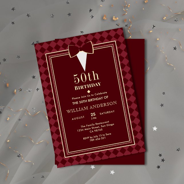 Glamorous Velvet Burgundy Gold Tuxedo Theme Party Invitation (Glamorous Velvet Burgundy Gold Tuxedo Theme Party Invitation )