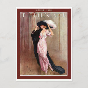 Glamorous Vintage Edwardian Woman in Pink Gown Postcard