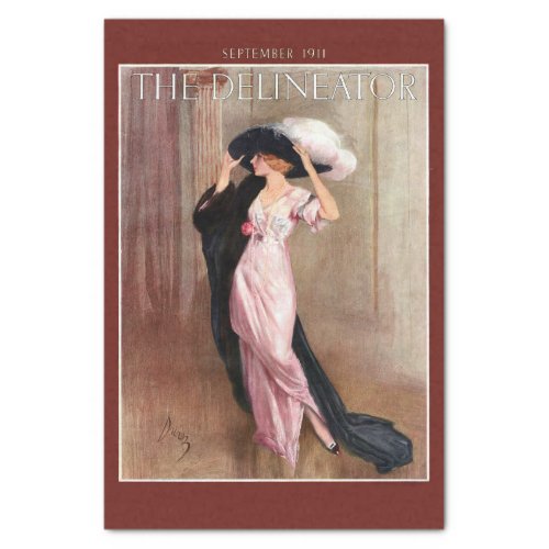 Glamorous Vintage Edwardian Woman   in Pink Gown Tissue Paper