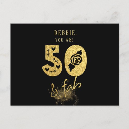 Glamorous Virtual Black and Gold 50  Fab Birthday Invitation Postcard