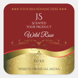 Glamorous Wavy Gold Decor Dark Red Monogram Label