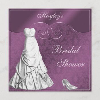Glamorous Wedding Gown Purple Bridal Shower Invitation by AJ_Graphics at Zazzle