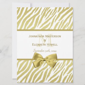 Glamorous White And Gold Zebra Print Wedding Invitation by PhotographyTKDesigns at Zazzle