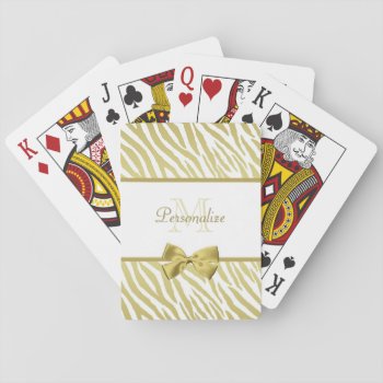 Glamorous White And Gold Zebra Print With Name Playing Cards by PhotographyTKDesigns at Zazzle