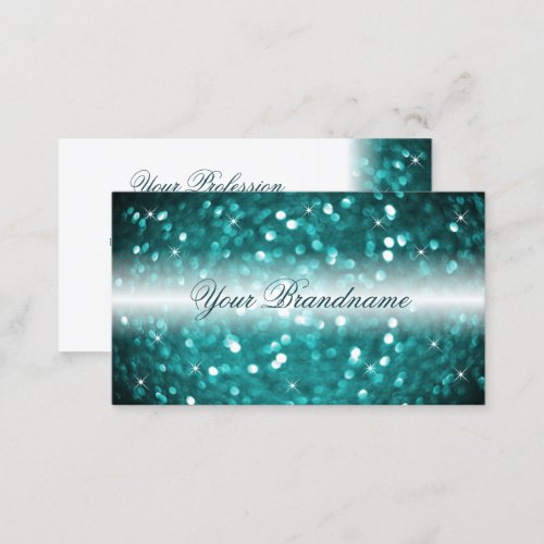 Glamorous White and Teal Sparkling Glitter Stylish Business Card
