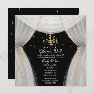 Glamorous White Black and Gold Sweet Sixteen Invi Invitation