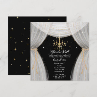 Glamorous White Black and Gold Sweet Sixteen Invi Invitation