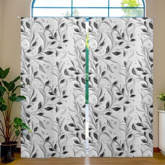 Glamorous White & Black Seamless Patterns Blackout Curtains (Living Room)