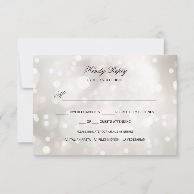 Glamorous White Glitter SILVER RSVP MENU CHOICE (Front)