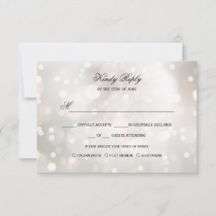 Glamorous White Glitter SILVER RSVP MENU CHOICE
