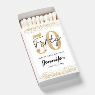 Glamorous White Gold 50th Birthday Matchboxes