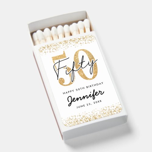 Glamorous White Gold 50th Birthday Matchboxes