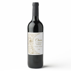 Glamorous White Gold Art Deco Peacocks Wedding Wine Label