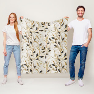 Glamorous White Gold & Black Seamless Patterns Fleece Blanket