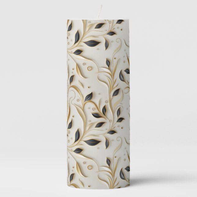 Glamorous White Gold & Black Seamless Patterns Pillar Candle (Front)